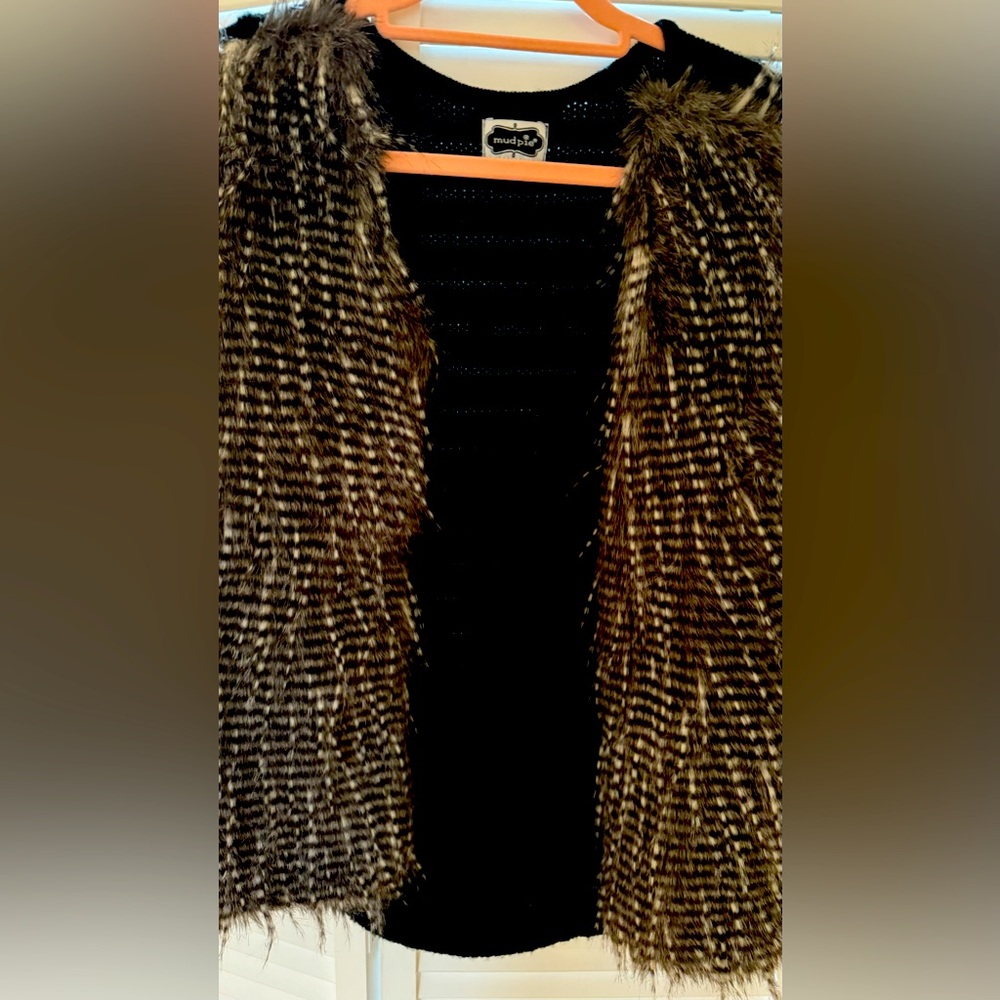 Faux Fur Knit Vest Mud Pie small